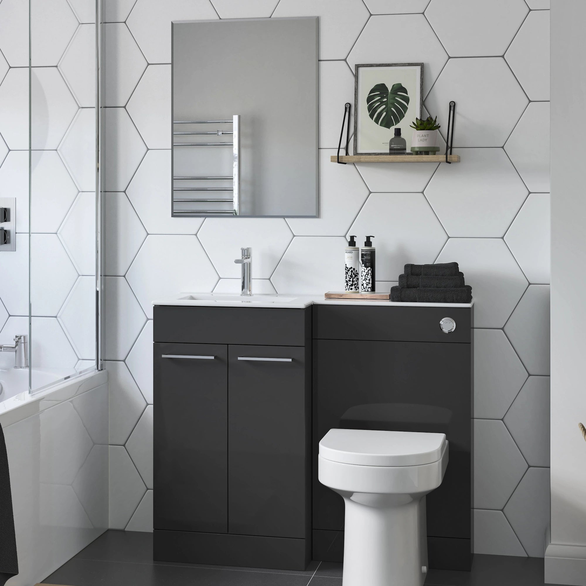 Ginosa L Shape Basin Sink Vanity Unit & WC Unit Furniture Set