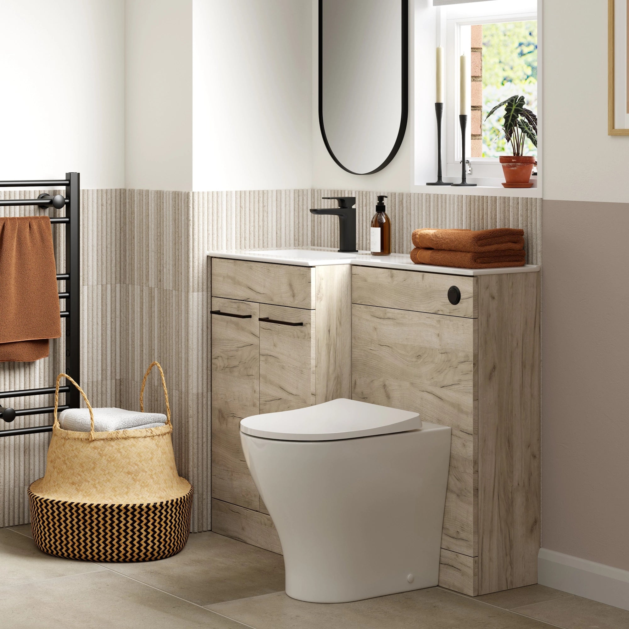 Ginosa L Shape Basin Sink Vanity Unit & WC Unit Furniture Set