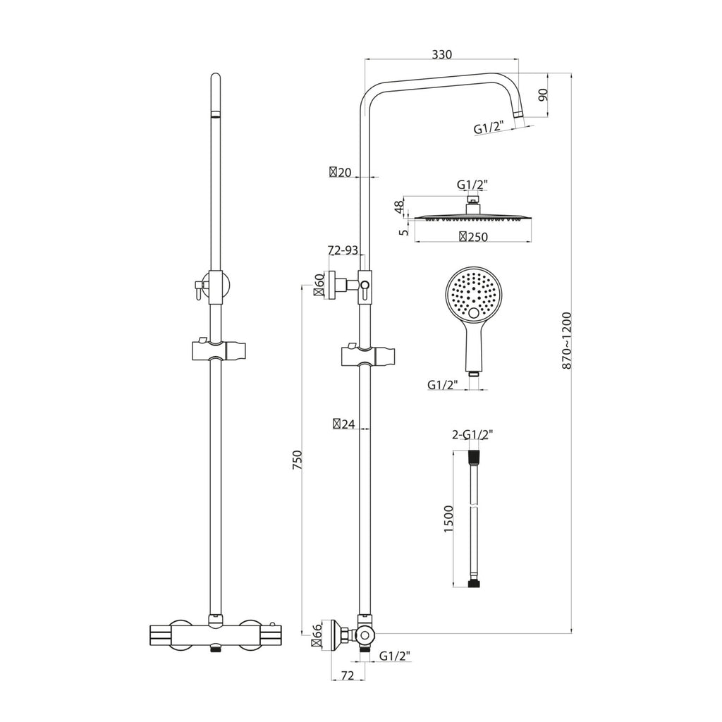 Messi Chrome Round Cool Touch Rigid Riser Shower