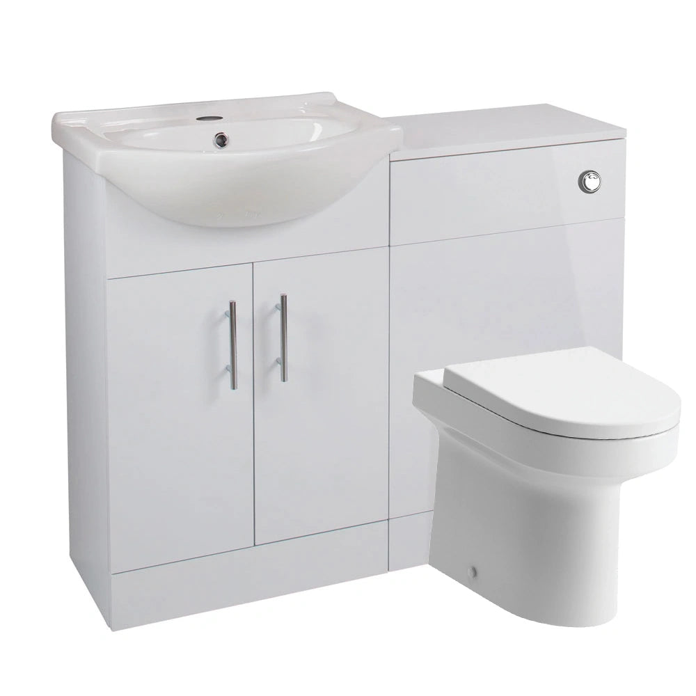 Sinda Floor Bathroom Set with Standing Basin Sink Vanity Unit WC Unit and Back to Wall Pan