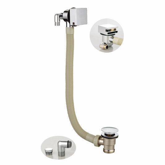 Valve Controlled Square Chrome Bath Filler and Overflow