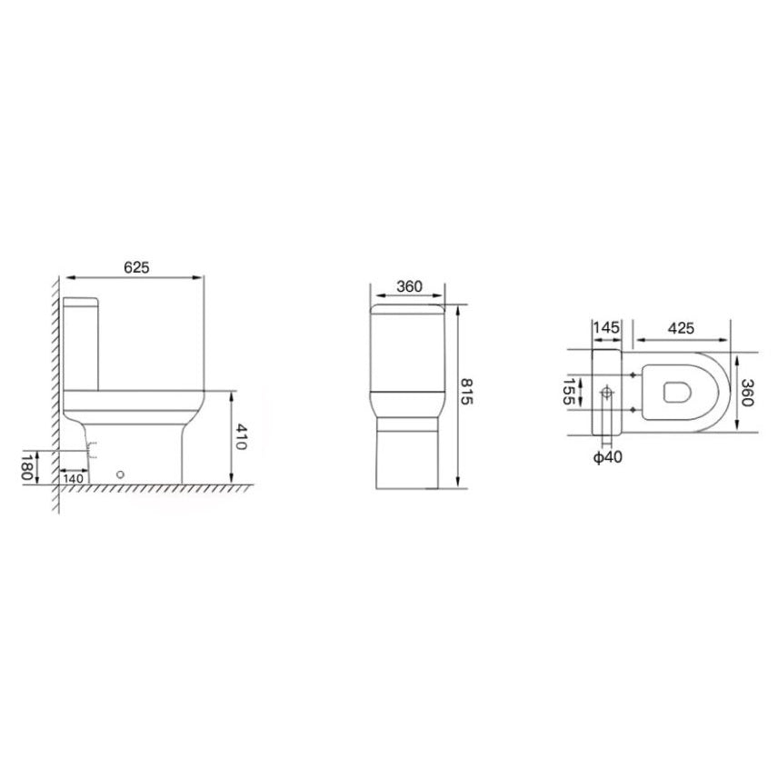 Spa Rimless Open Back Scudo WC Toilet with Soft Close Seat Option