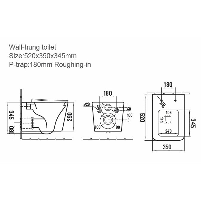 Scudo Riviera Wall Hung Square Toilet and Seat