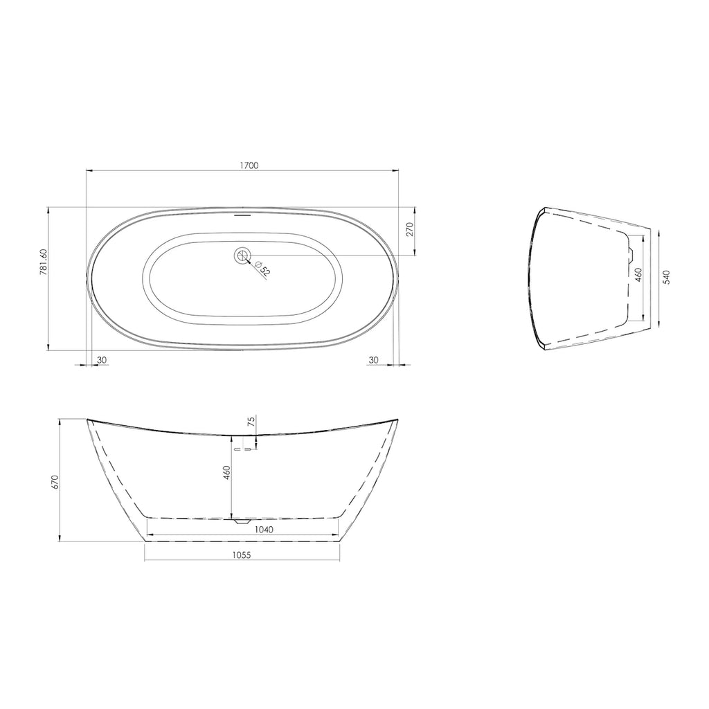 Aruba Freestanding Bath 1700 x 780mm