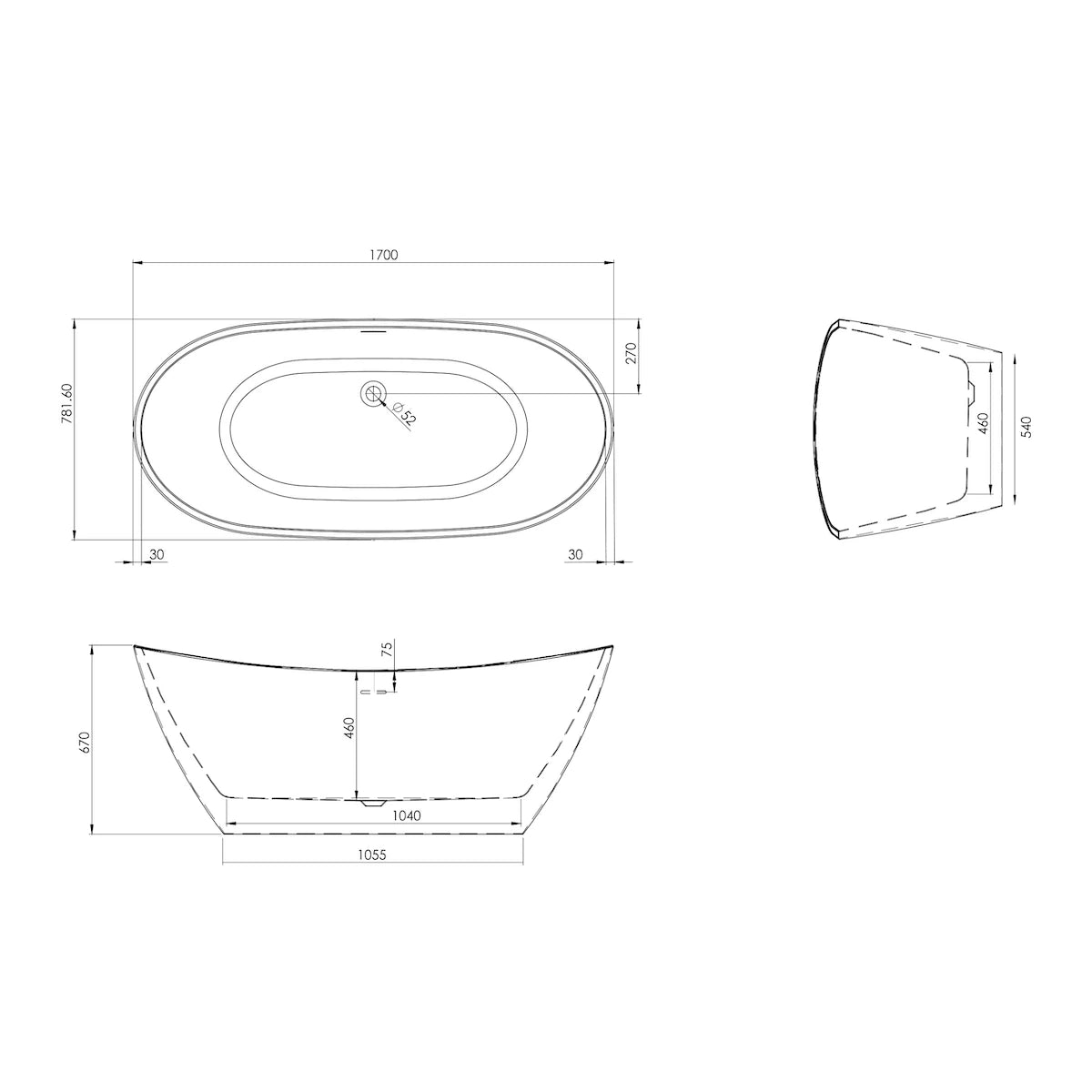 Aruba Freestanding Bath 1700 x 780mm