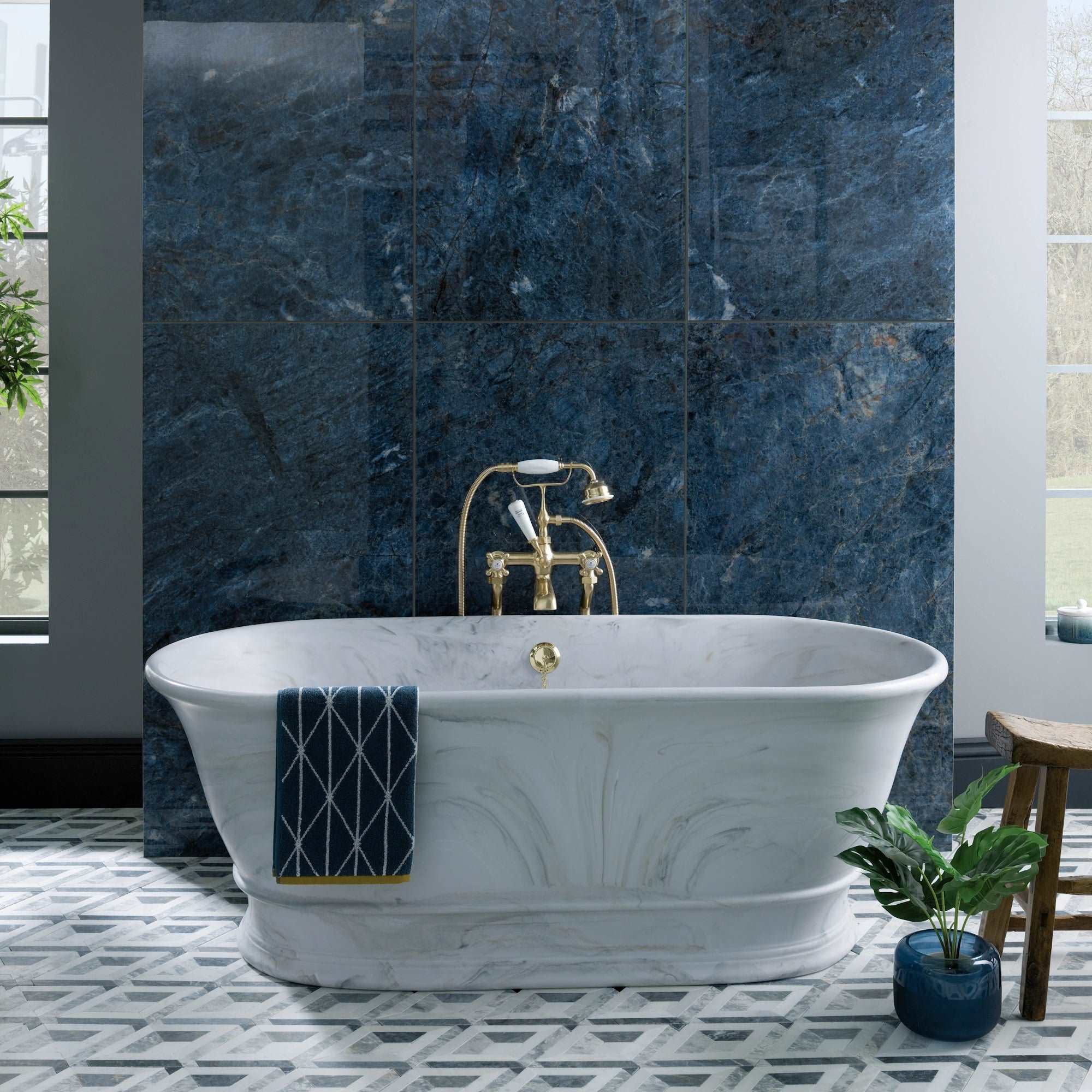 Bampton Oval Marble Freestanding Bath with Plinth 1555 x 740mm