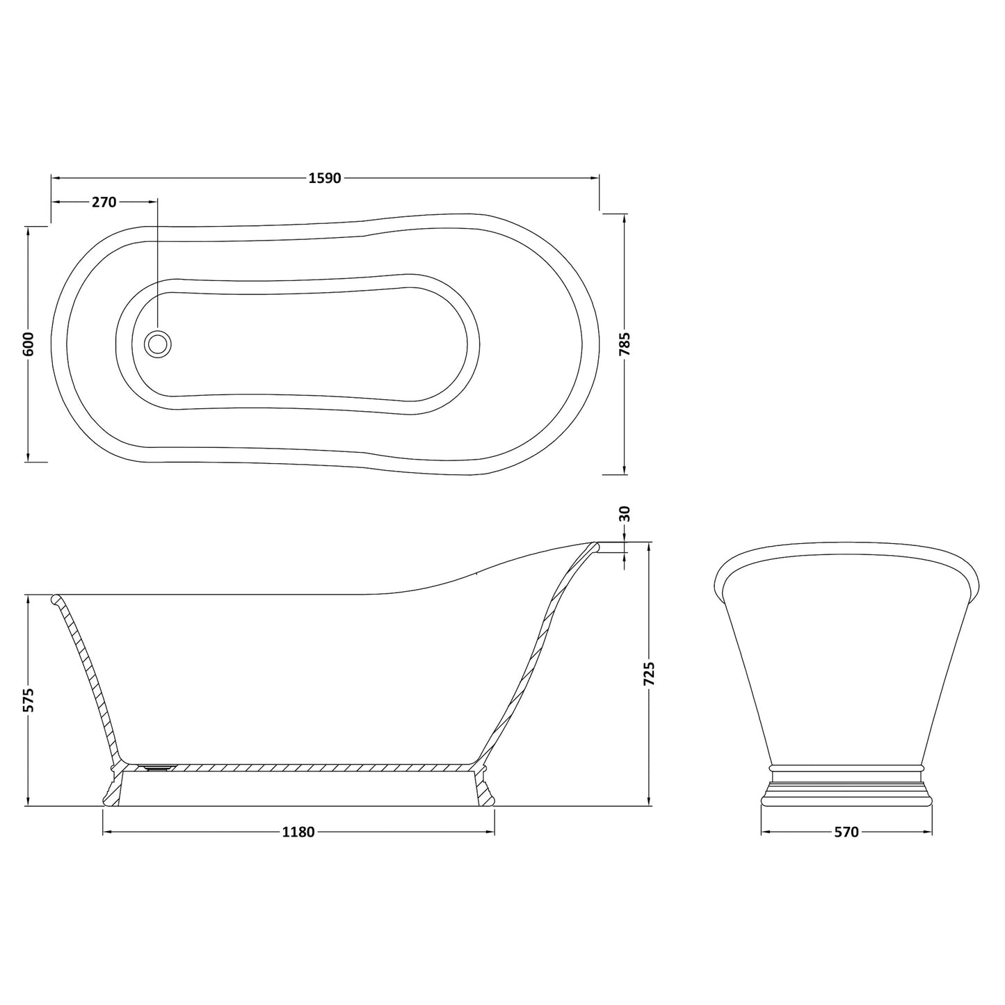 Cian Slipper Freestanding Bath 1590 x 785mm