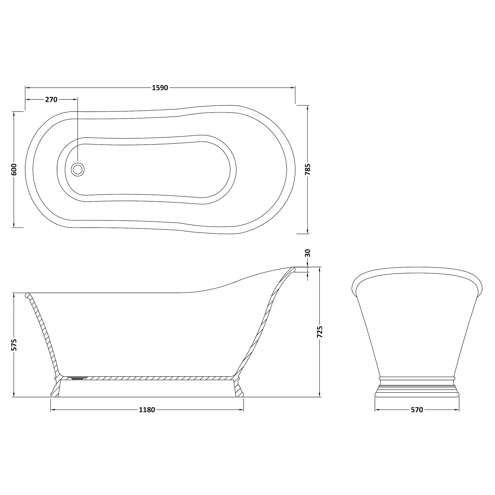 Cian Slipper Freestanding Bath 1590 x 785mm