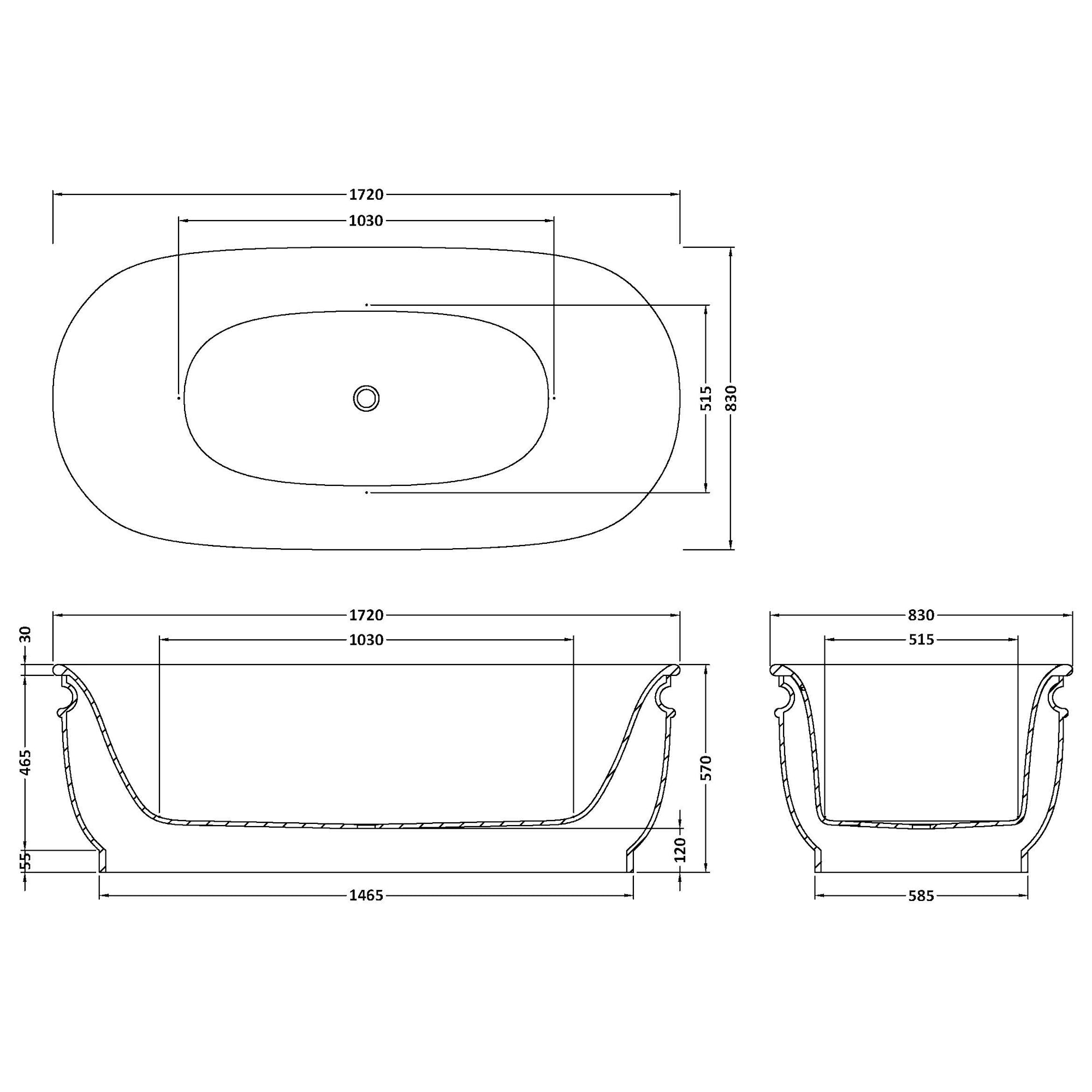 Aston Polished White Freestanding Bath 1720 x 830mm