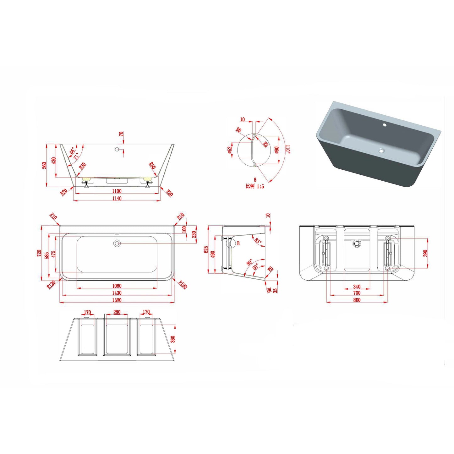 Ancora Square Back To Wall Freestanding Bath