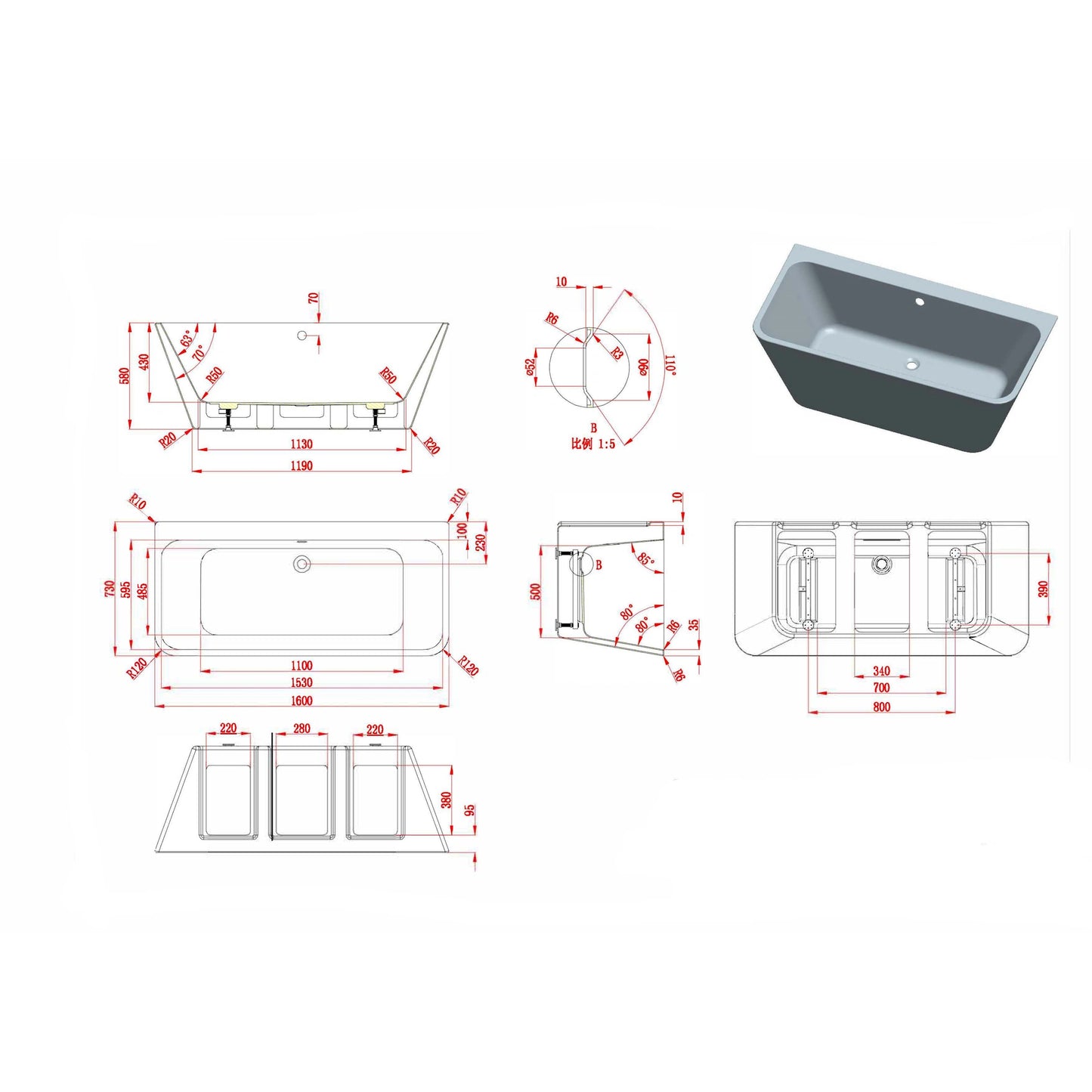 Ancora Square Back To Wall Freestanding Bath