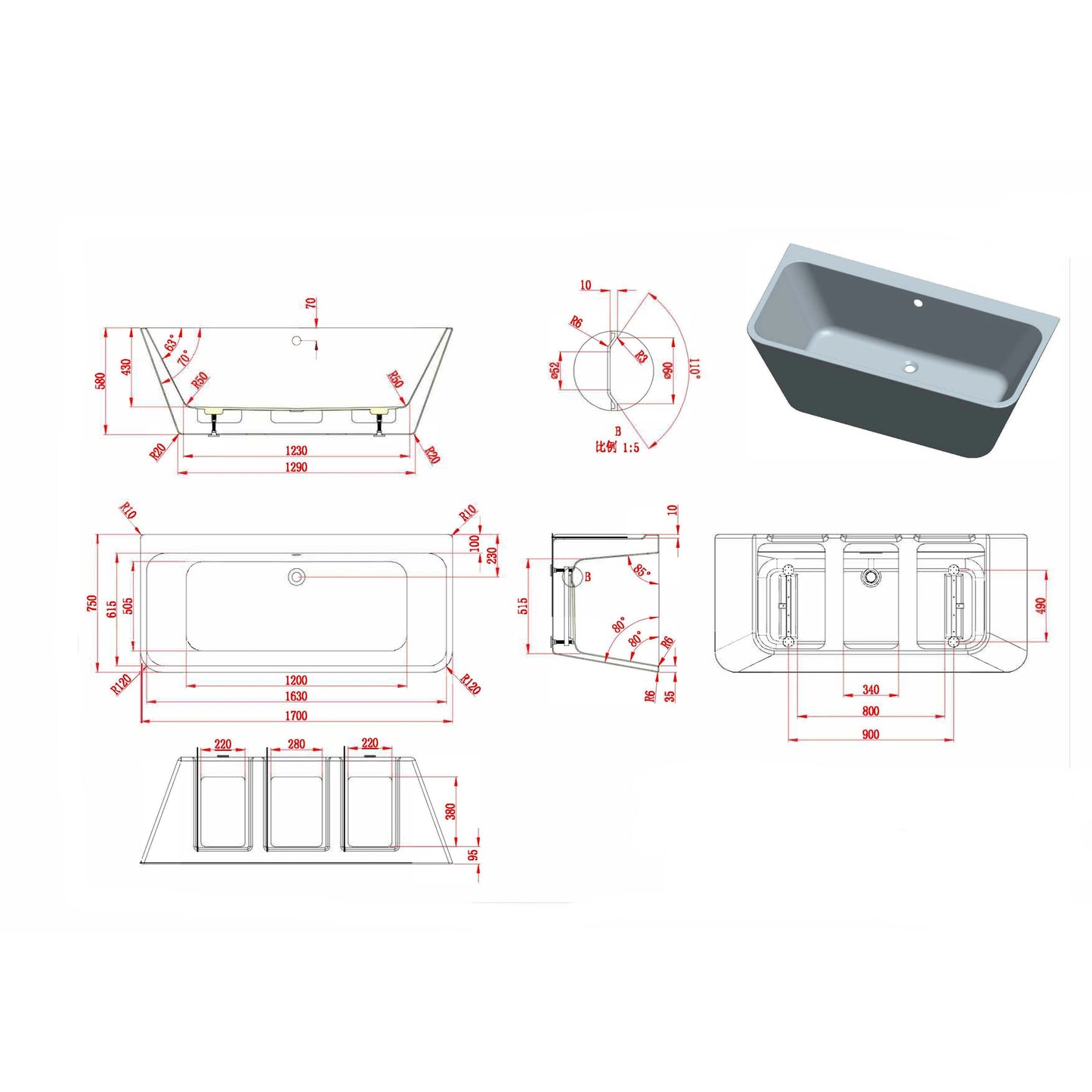 Ancora Square Back To Wall Freestanding Bath