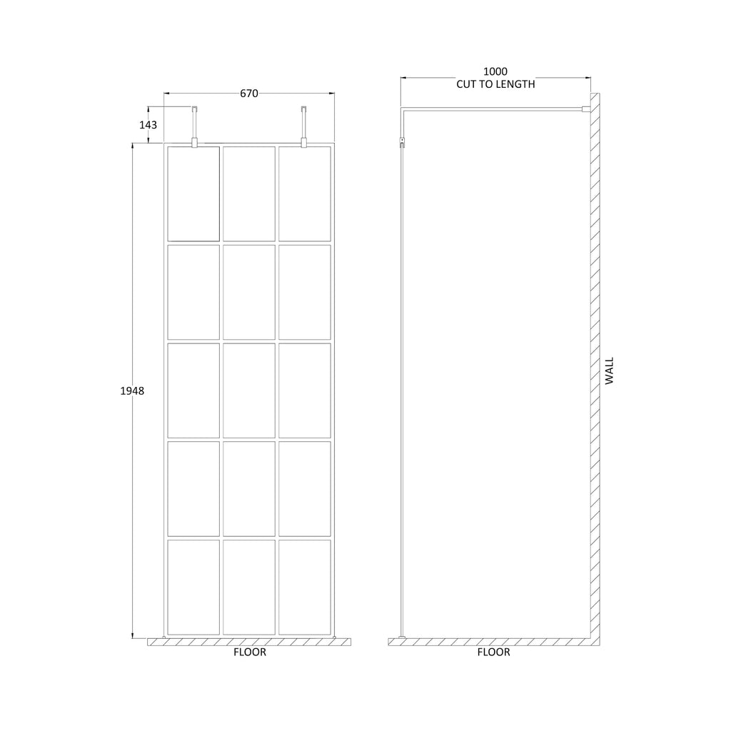 Hudson Reed Matt Black Framed Wetroom Screen with Arms and Feet