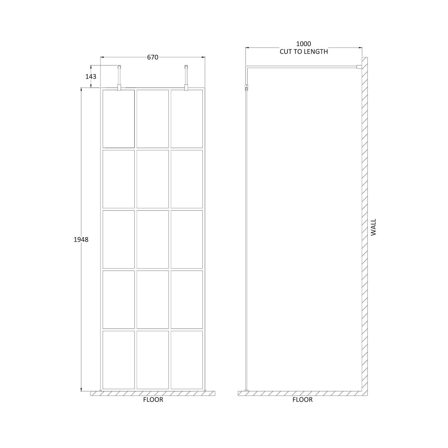 Hudson Reed Matt Black Framed Wetroom Screen with Arms and Feet