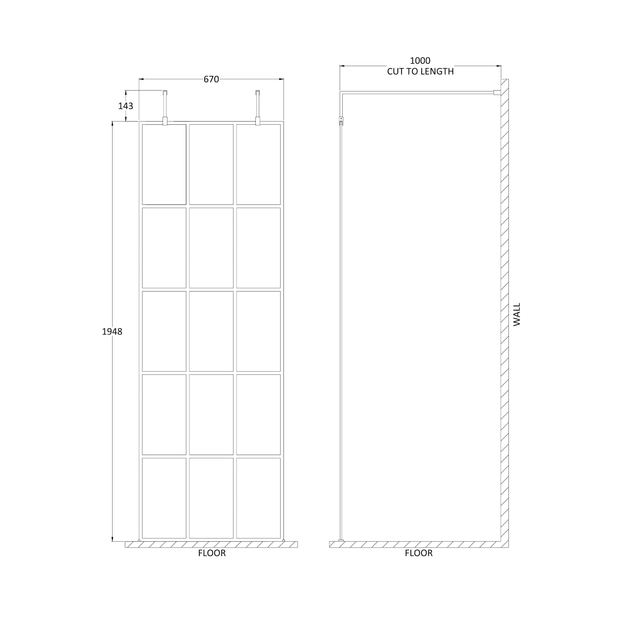 Hudson Reed Matt Black Framed Wetroom Screen with Arms and Feet