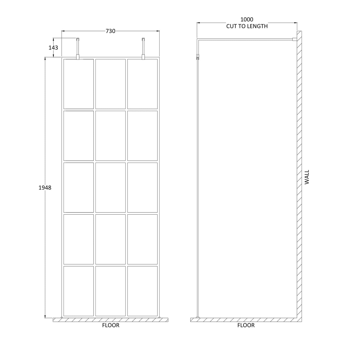 Hudson Reed Matt Black Framed Wetroom Screen with Arms and Feet