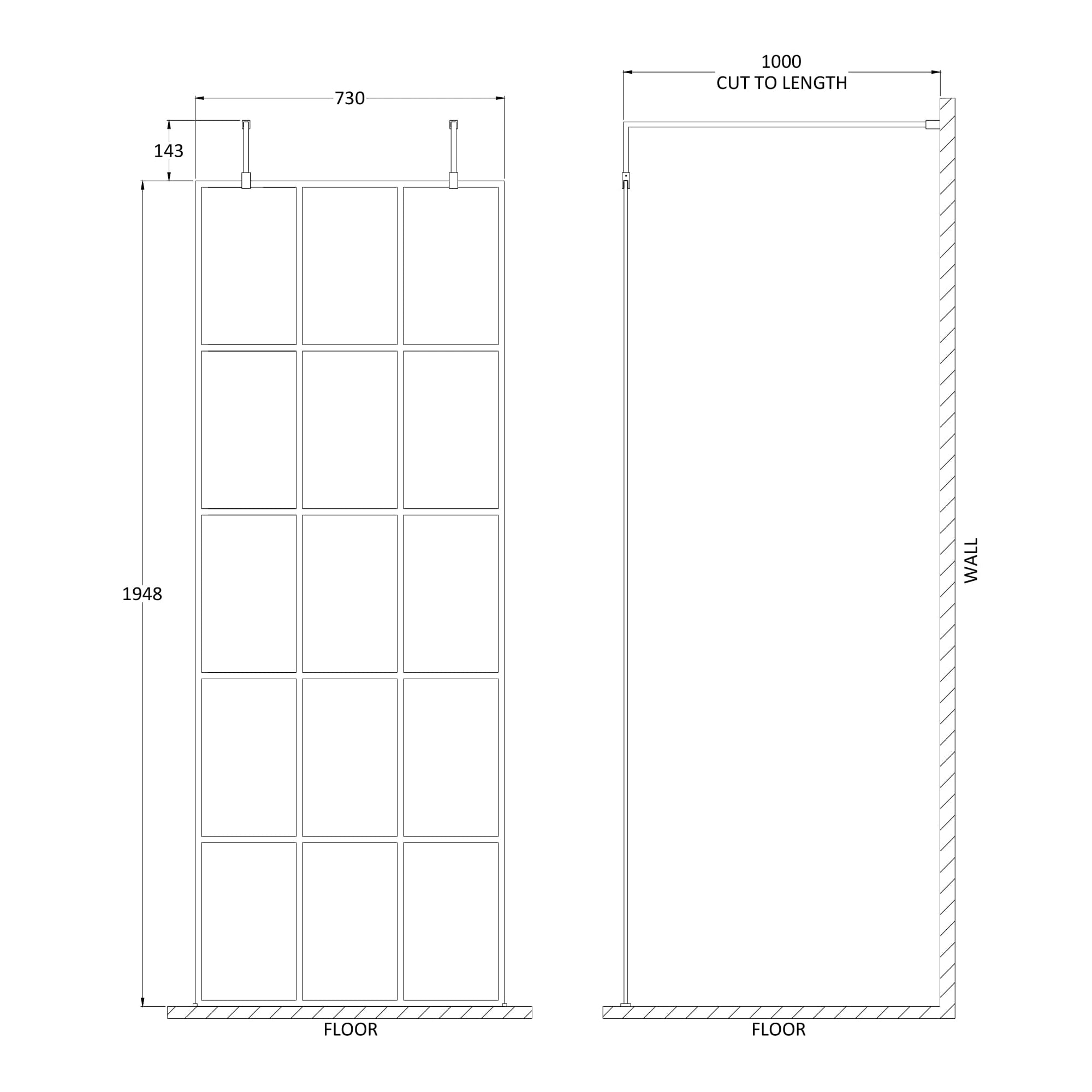 Hudson Reed Matt Black Framed Wetroom Screen with Arms and Feet