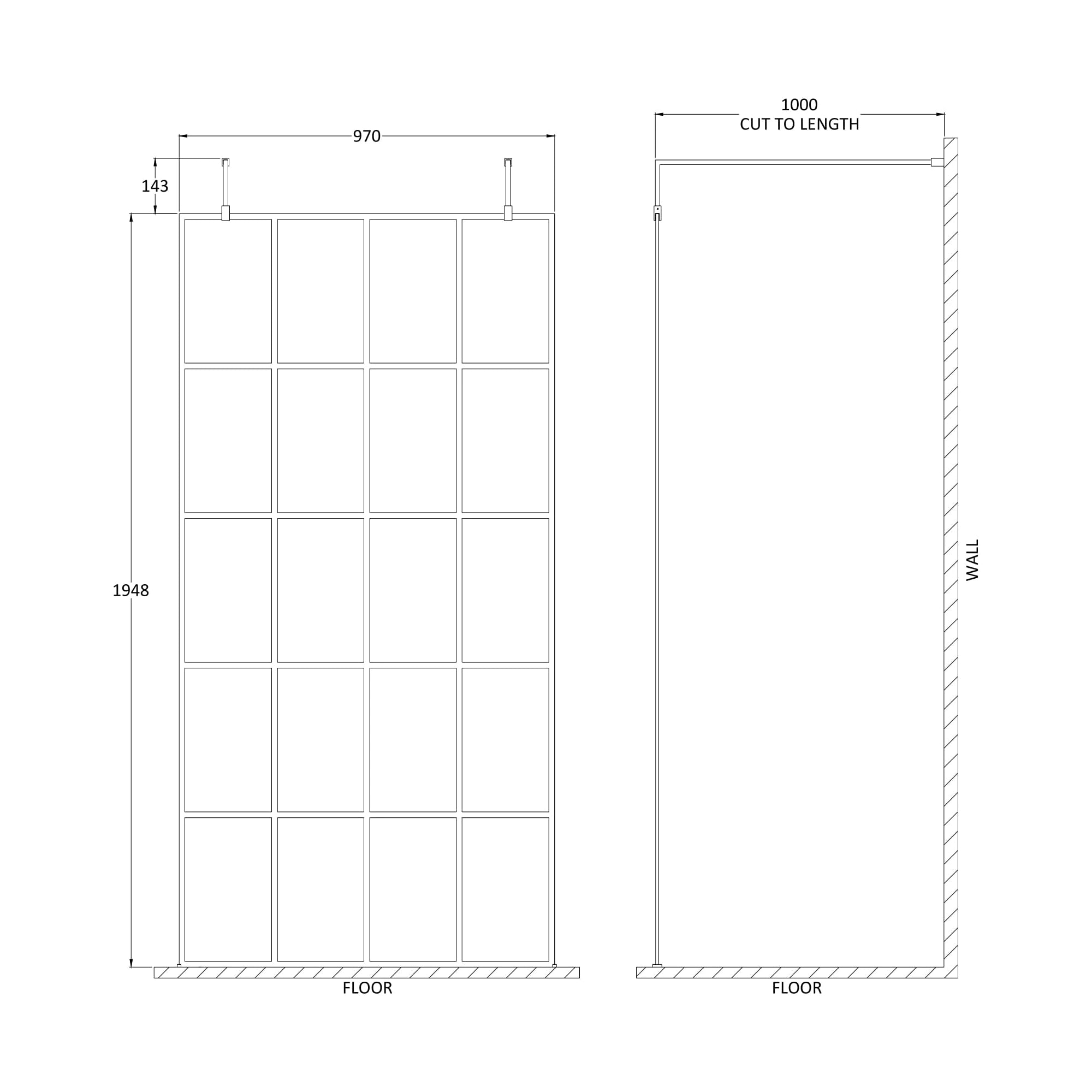 Hudson Reed Matt Black Framed Wetroom Screen with Arms and Feet