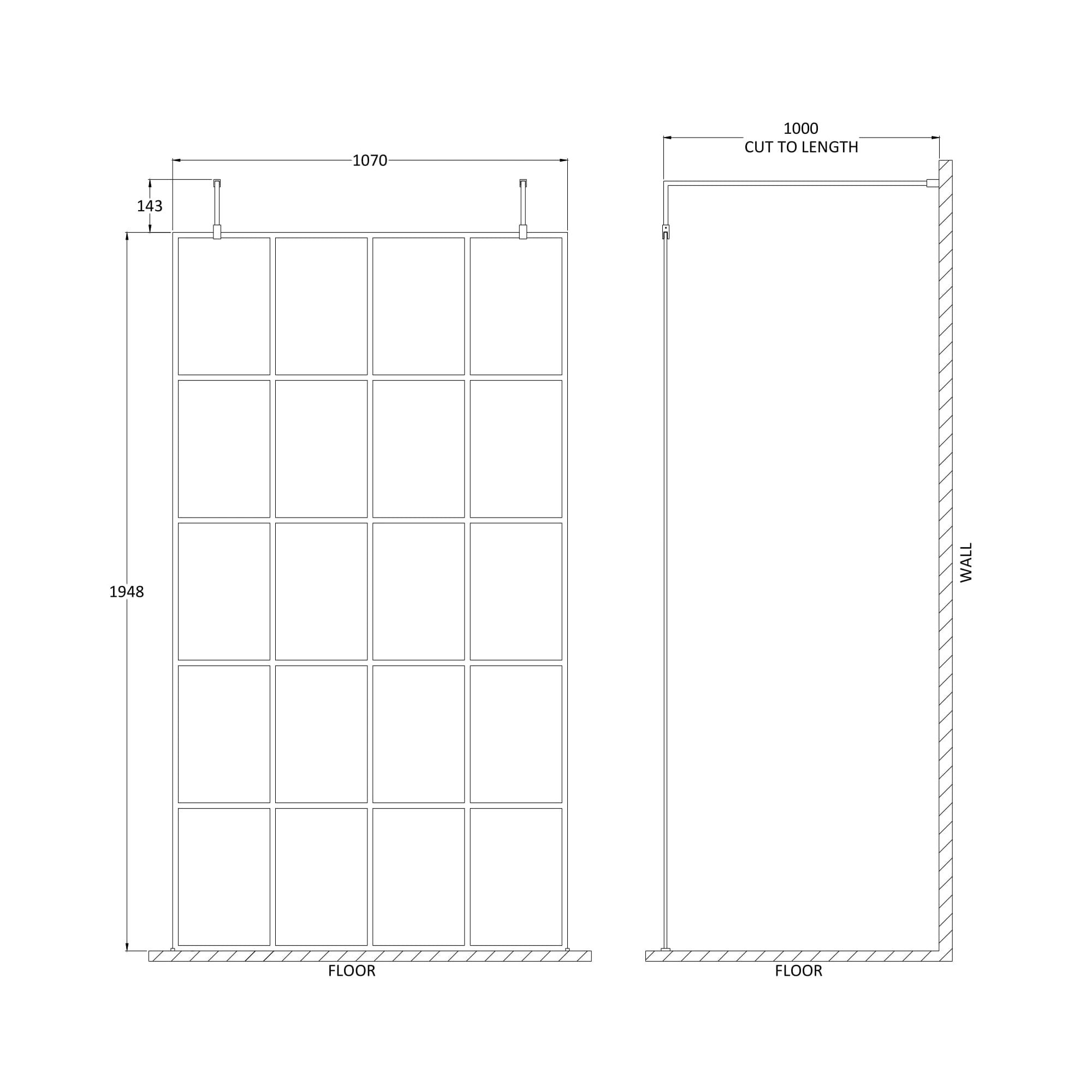 Hudson Reed Matt Black Framed Wetroom Screen with Arms and Feet