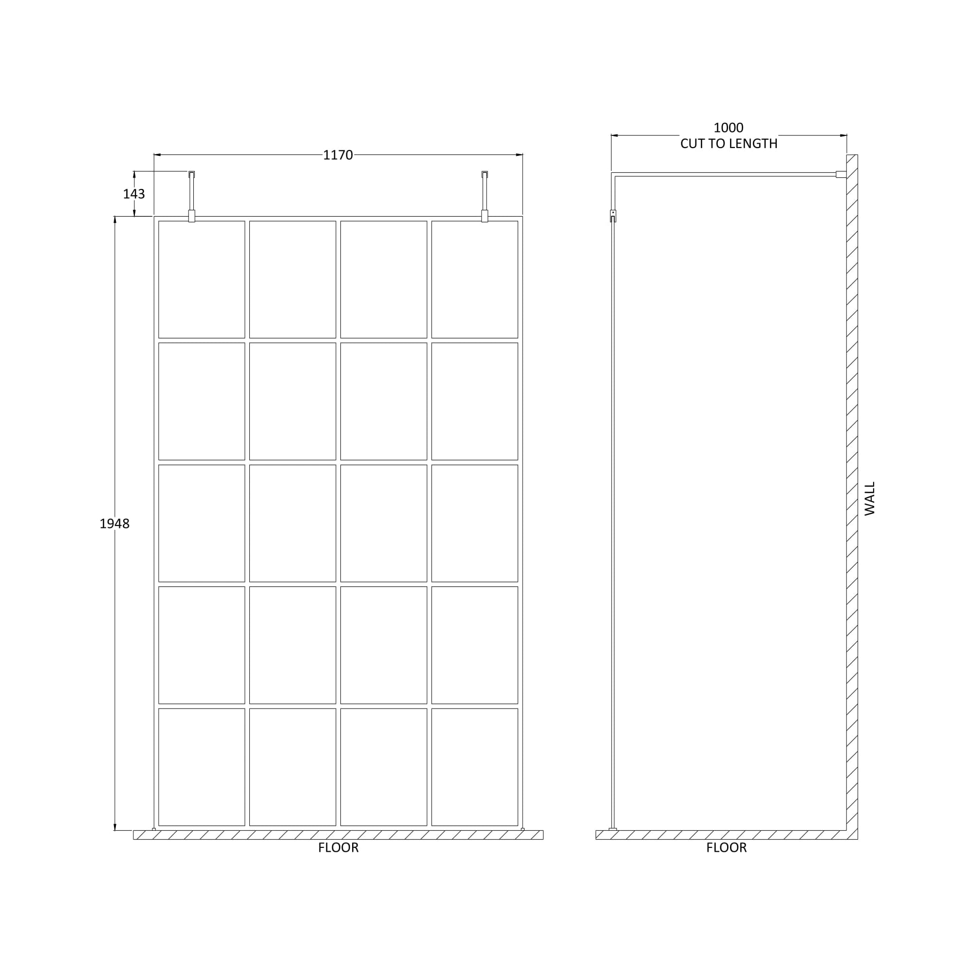 Hudson Reed Matt Black Framed Wetroom Screen with Arms and Feet