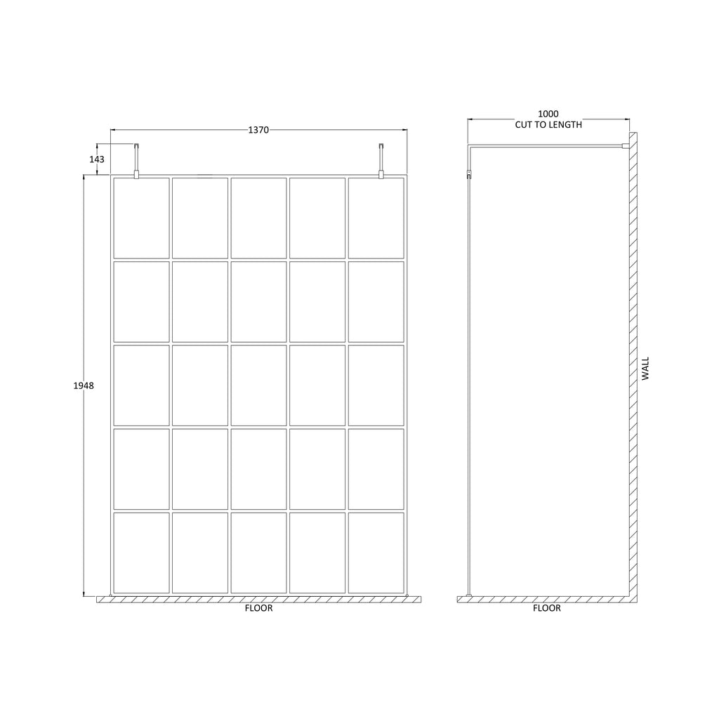 Hudson Reed Matt Black Framed Wetroom Screen with Arms and Feet