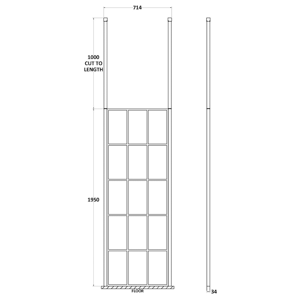Hudson Reed Matt Black Framed Wetroom Screen with Ceiling Post
