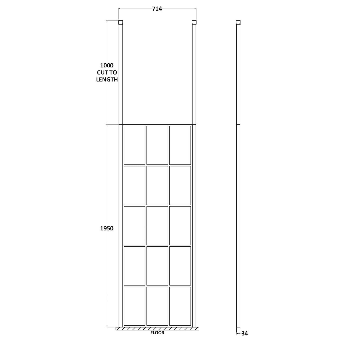 Hudson Reed Matt Black Framed Wetroom Screen with Ceiling Post