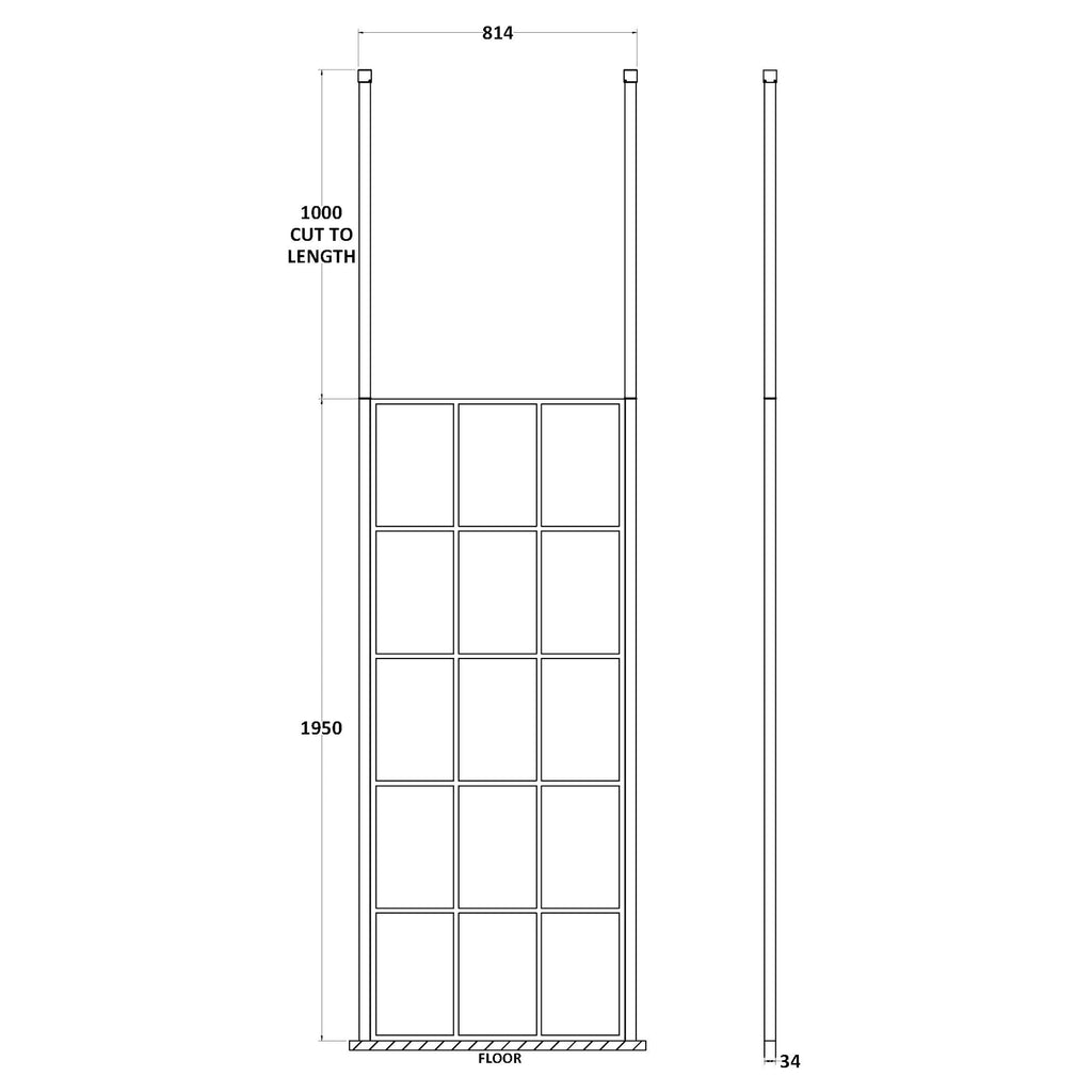 Hudson Reed Matt Black Framed Wetroom Screen with Ceiling Post