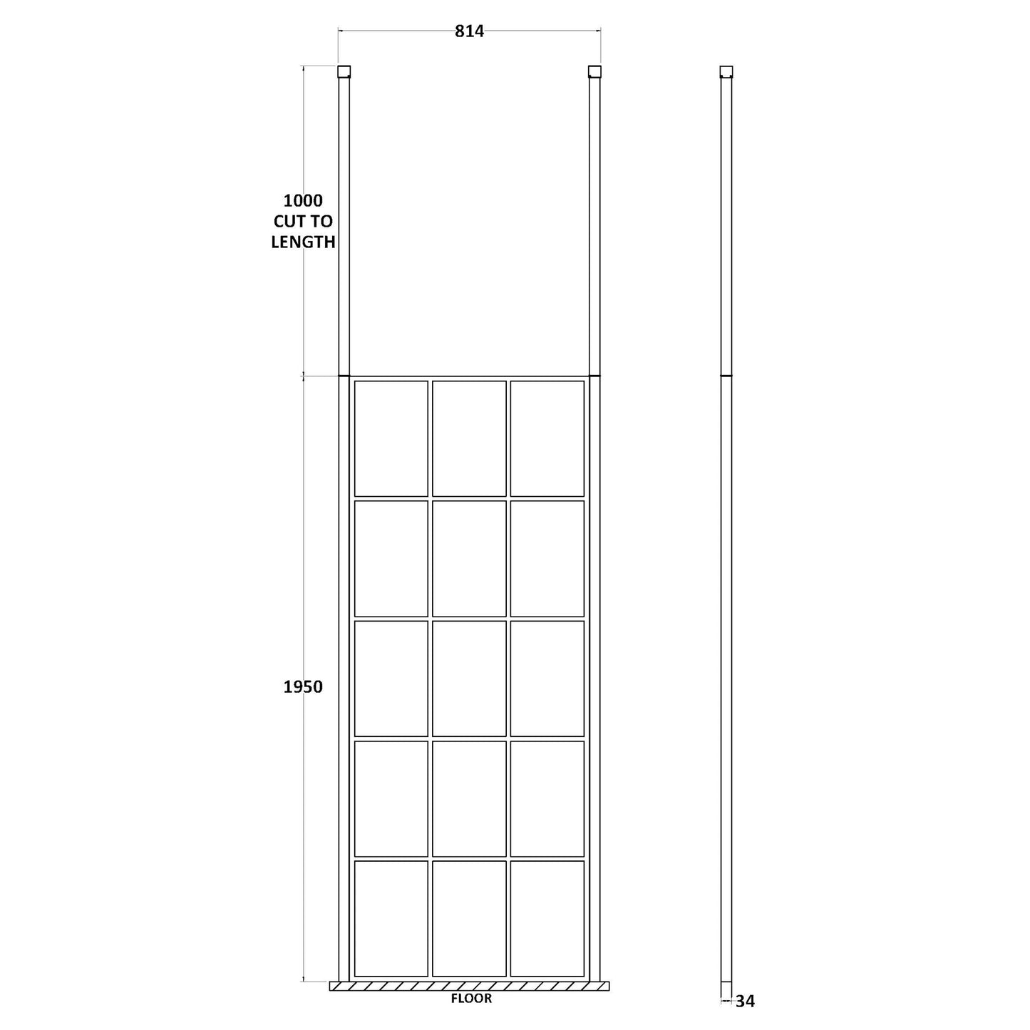 Hudson Reed Matt Black Framed Wetroom Screen with Ceiling Post