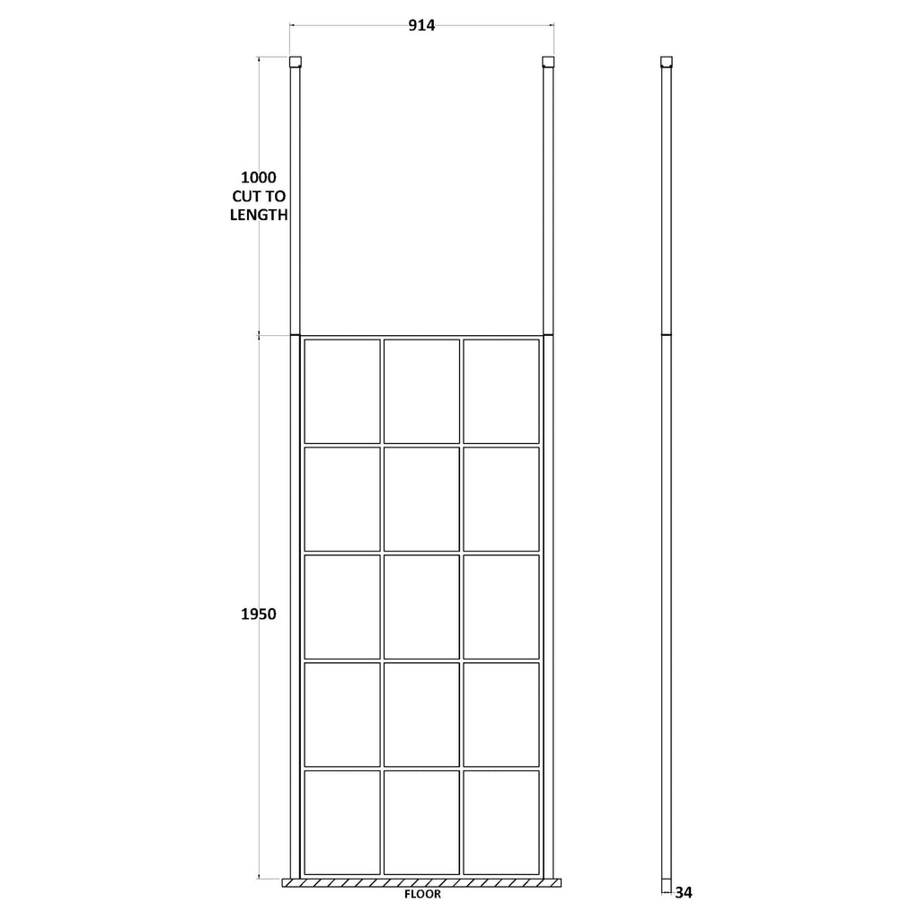 Hudson Reed Matt Black Framed Wetroom Screen with Ceiling Post