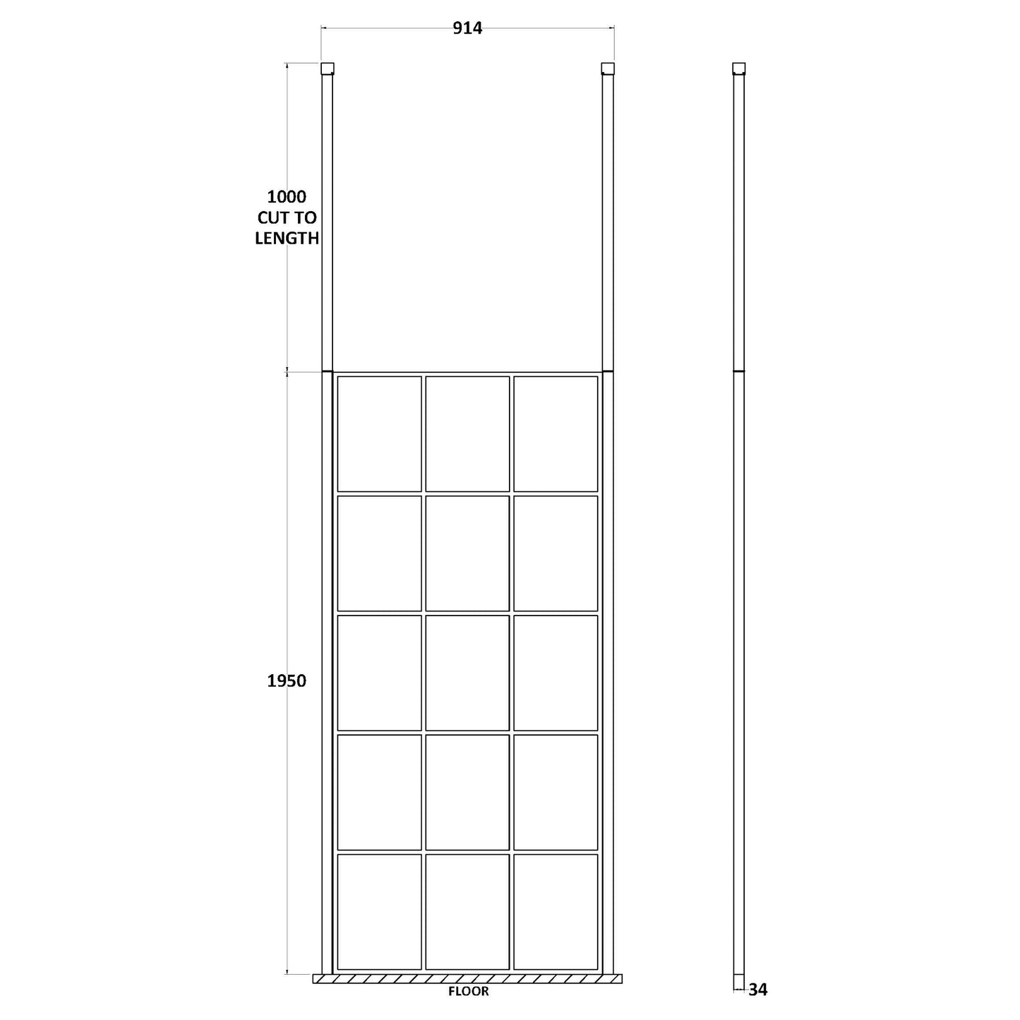 Hudson Reed Matt Black Framed Wetroom Screen with Ceiling Post