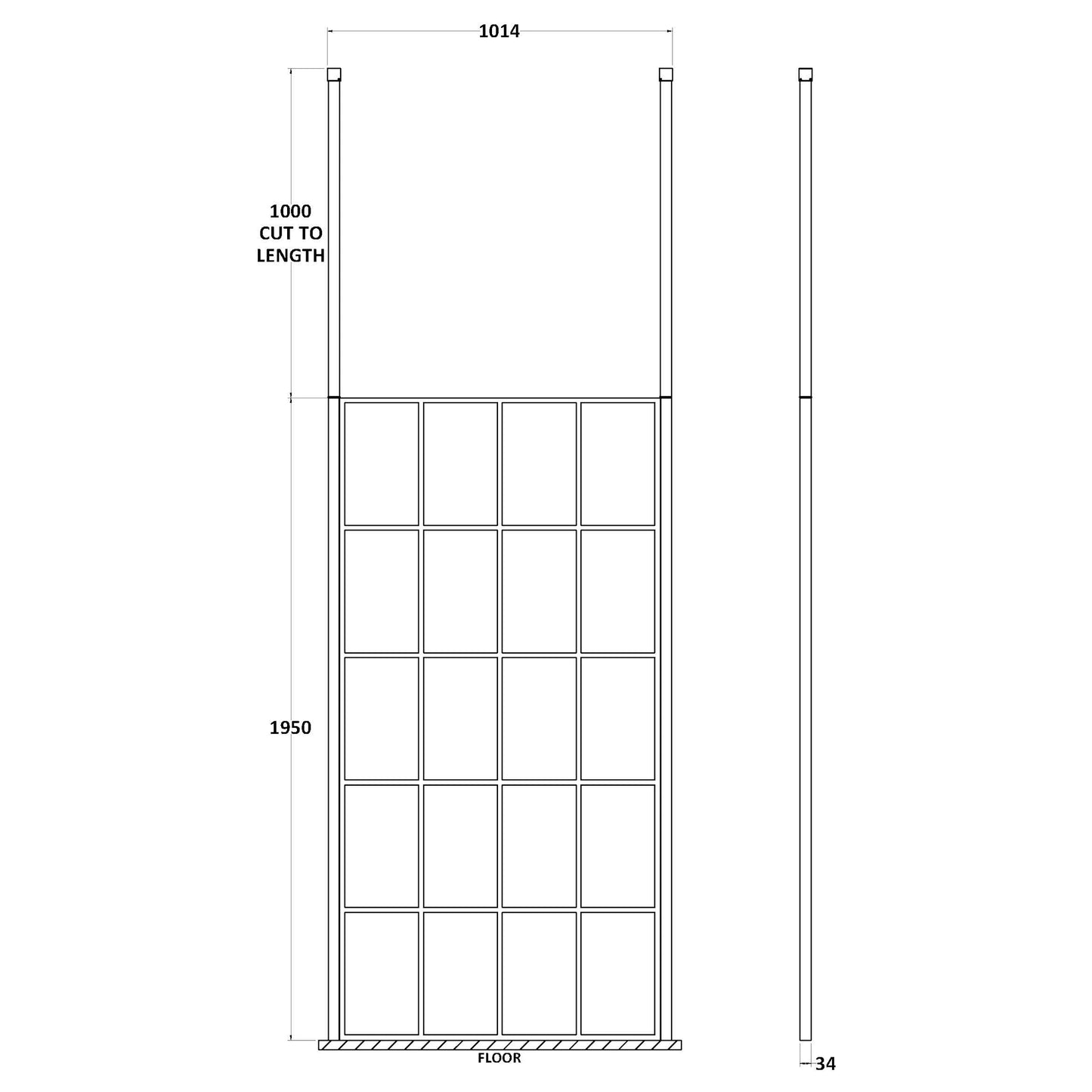 Hudson Reed Matt Black Framed Wetroom Screen with Ceiling Post