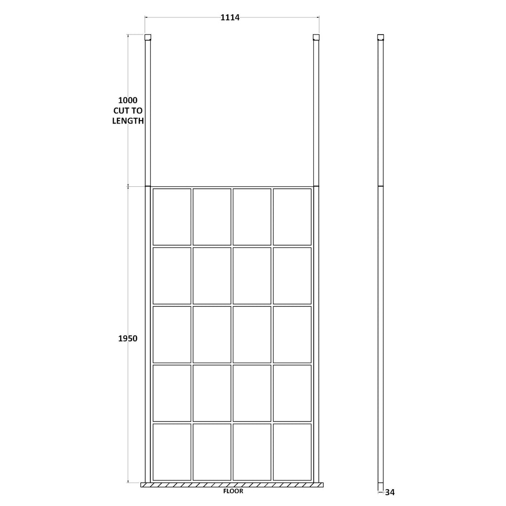 Hudson Reed Matt Black Framed Wetroom Screen with Ceiling Post