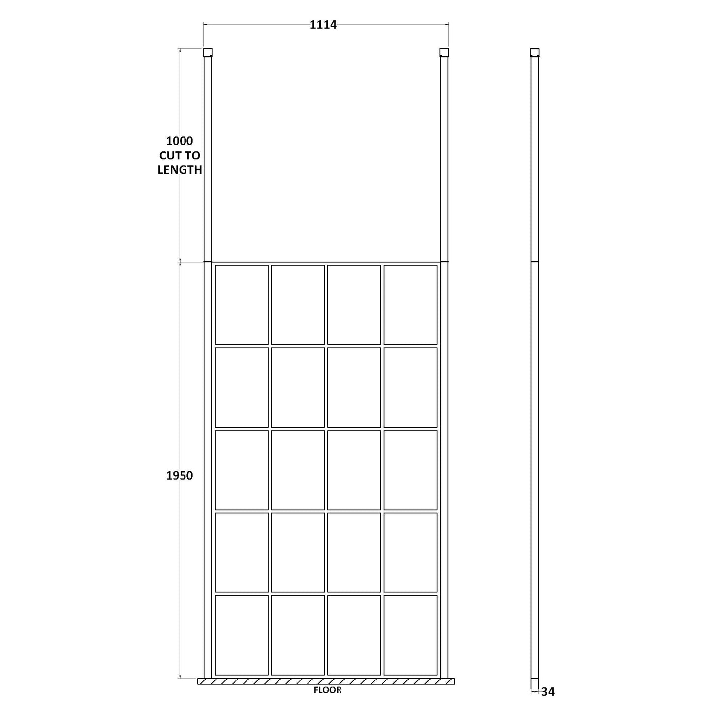 Hudson Reed Matt Black Framed Wetroom Screen with Ceiling Post