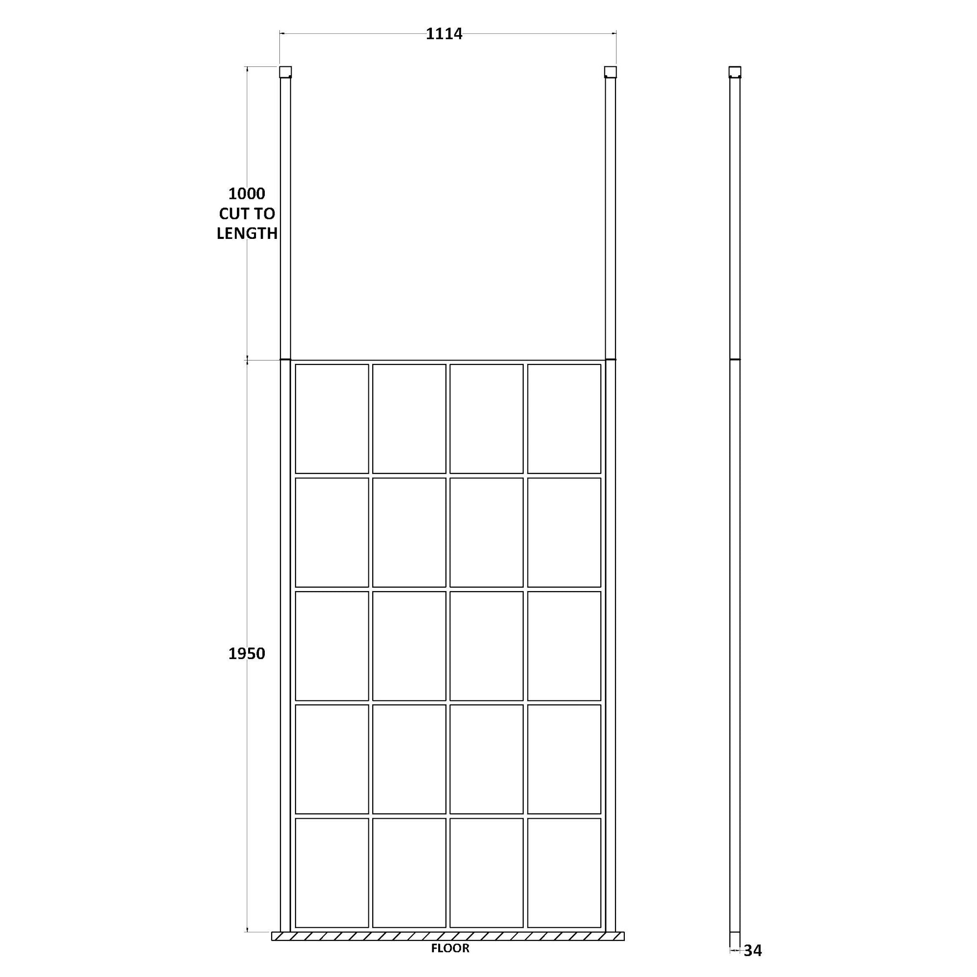 Hudson Reed Matt Black Framed Wetroom Screen with Ceiling Post