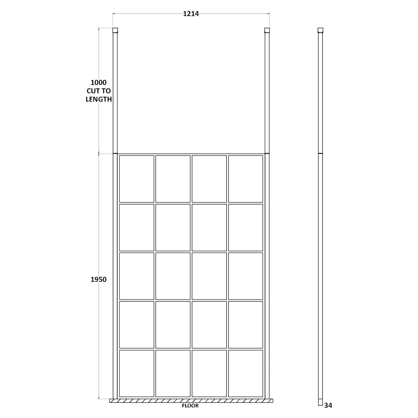 Hudson Reed Matt Black Framed Wetroom Screen with Ceiling Post