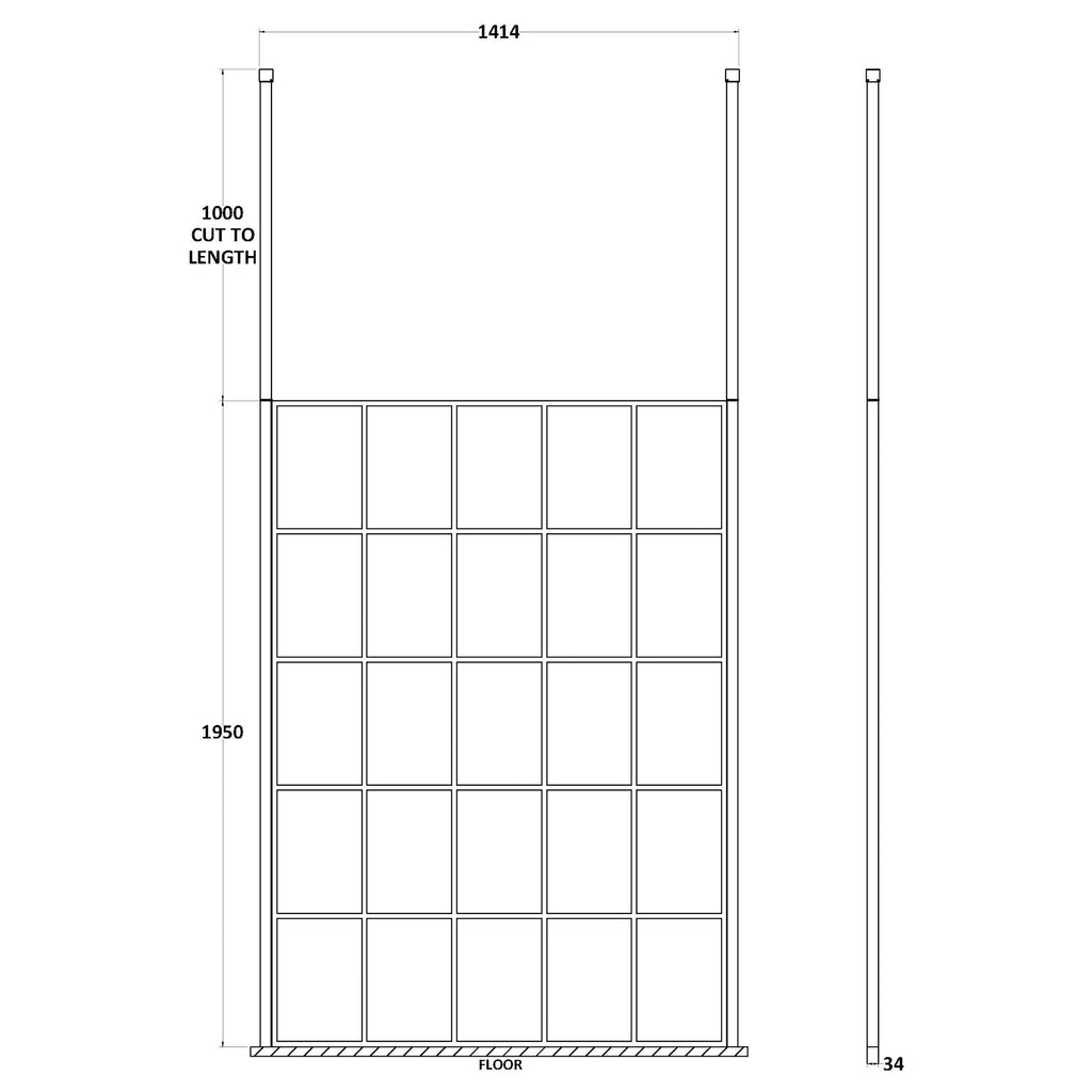 Hudson Reed Matt Black Framed Wetroom Screen with Ceiling Post