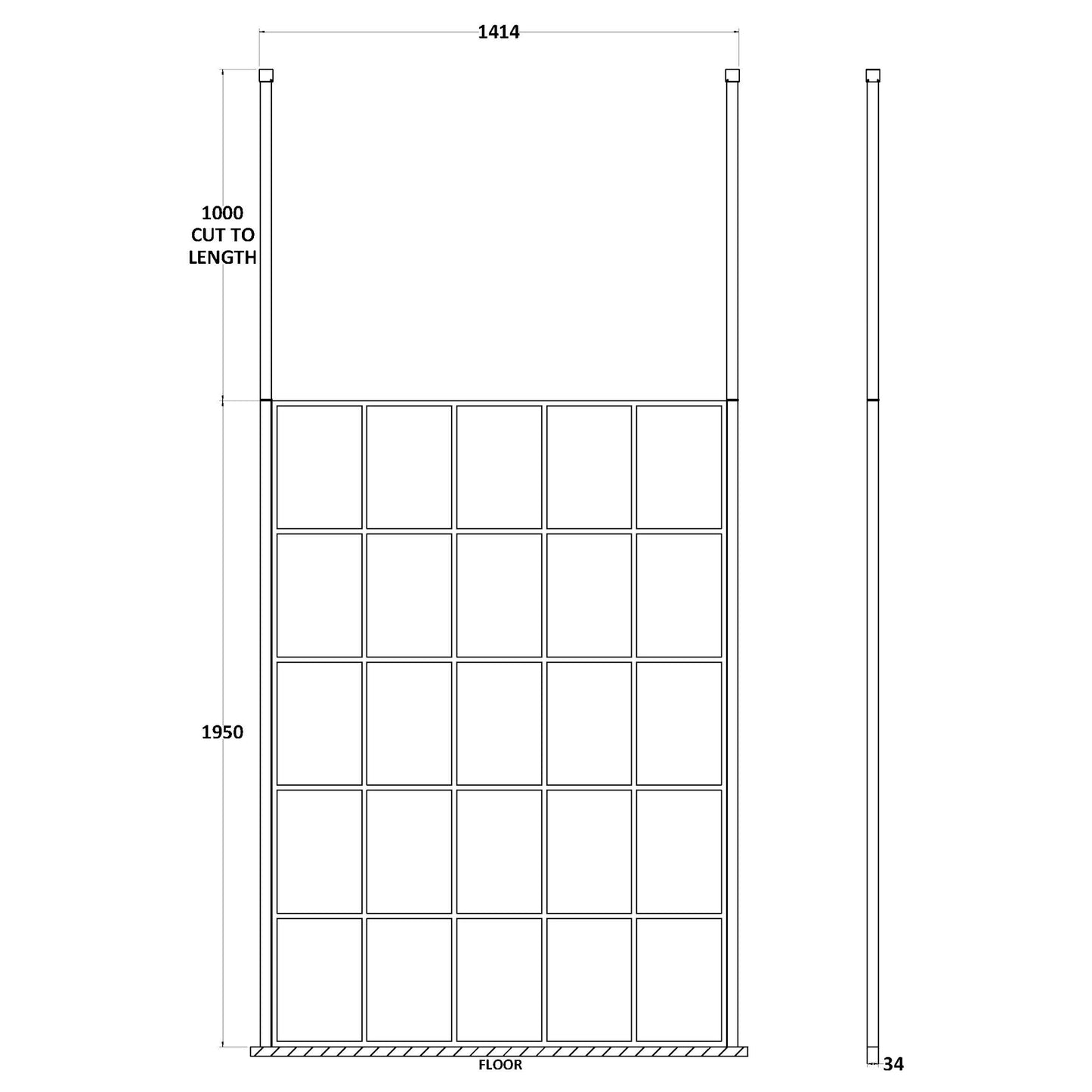 Hudson Reed Matt Black Framed Wetroom Screen with Ceiling Post