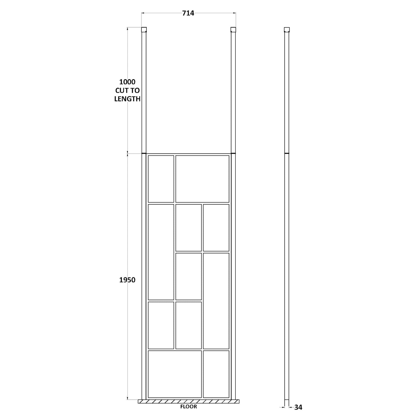 Hudson Reed Matt Black Abstract Frame Wetroom Screen with Ceiling Posts