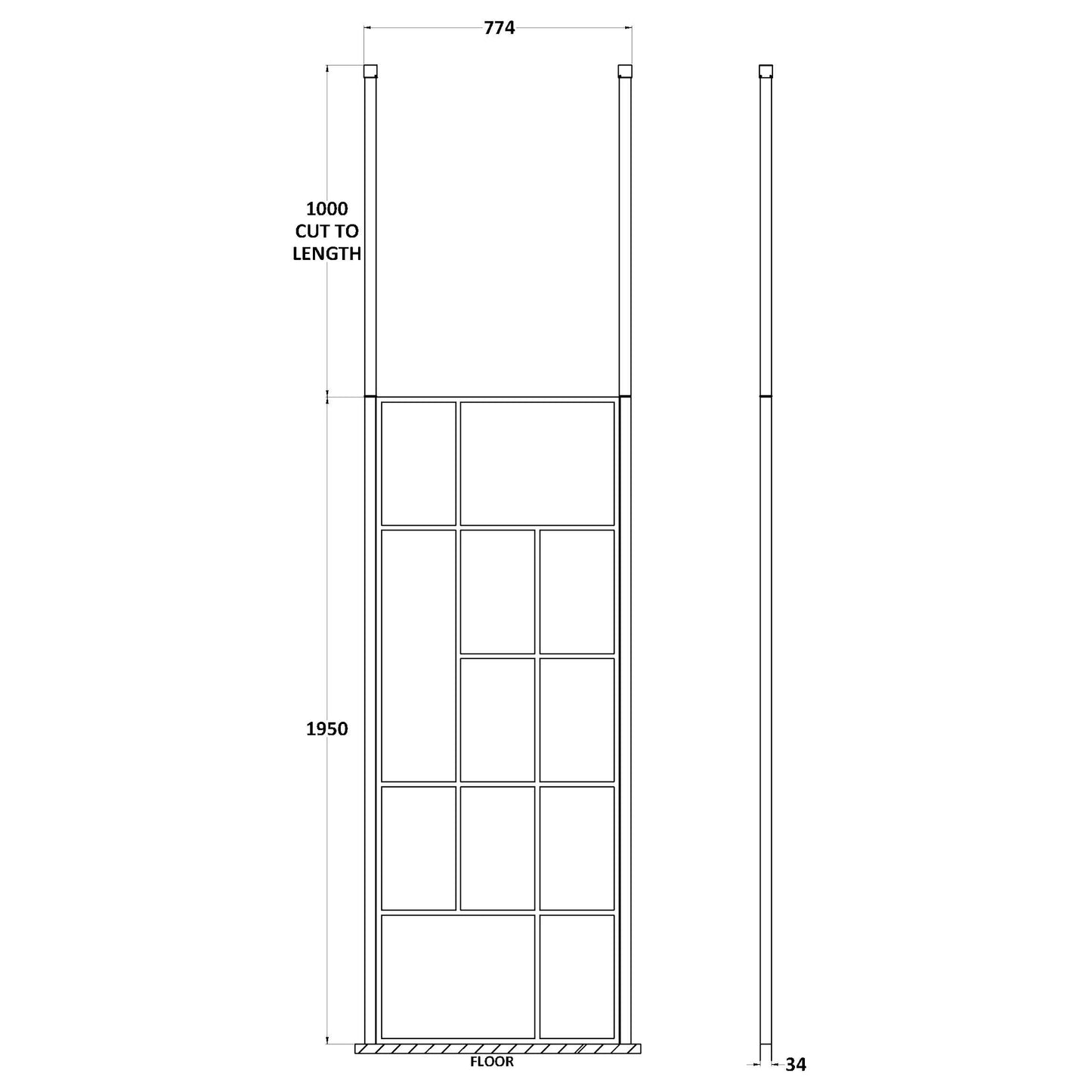 Hudson Reed Matt Black Abstract Frame Wetroom Screen with Ceiling Posts