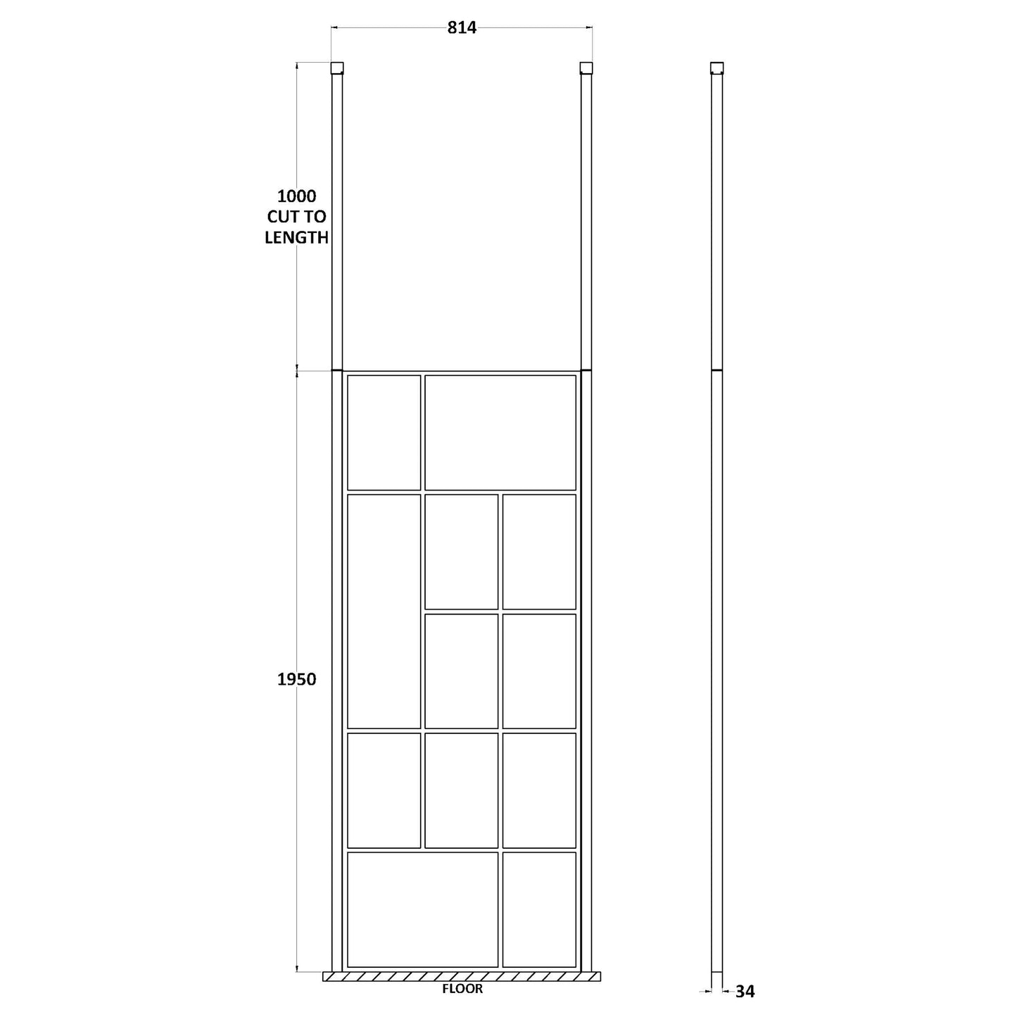 Hudson Reed Matt Black Abstract Frame Wetroom Screen with Ceiling Posts