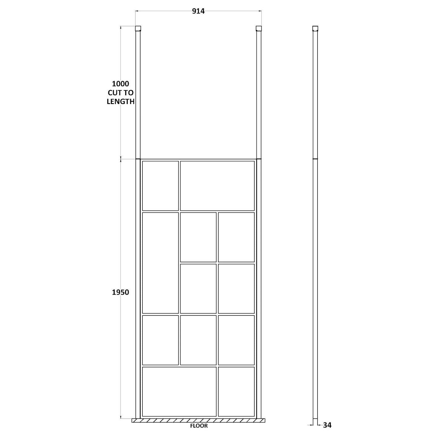 Hudson Reed Matt Black Abstract Frame Wetroom Screen with Ceiling Posts