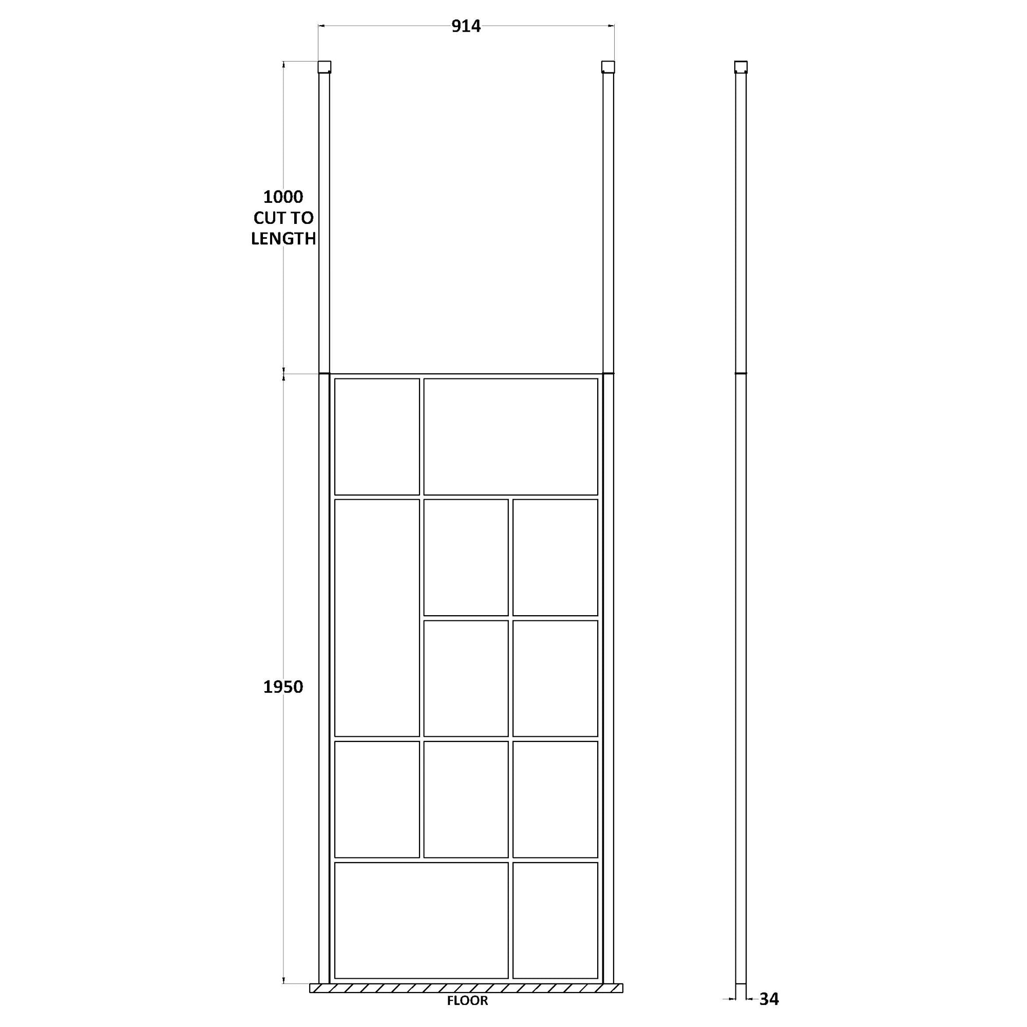 Hudson Reed Matt Black Abstract Frame Wetroom Screen with Ceiling Posts