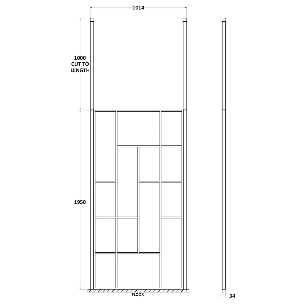 Hudson Reed Matt Black Abstract Frame Wetroom Screen with Ceiling Posts