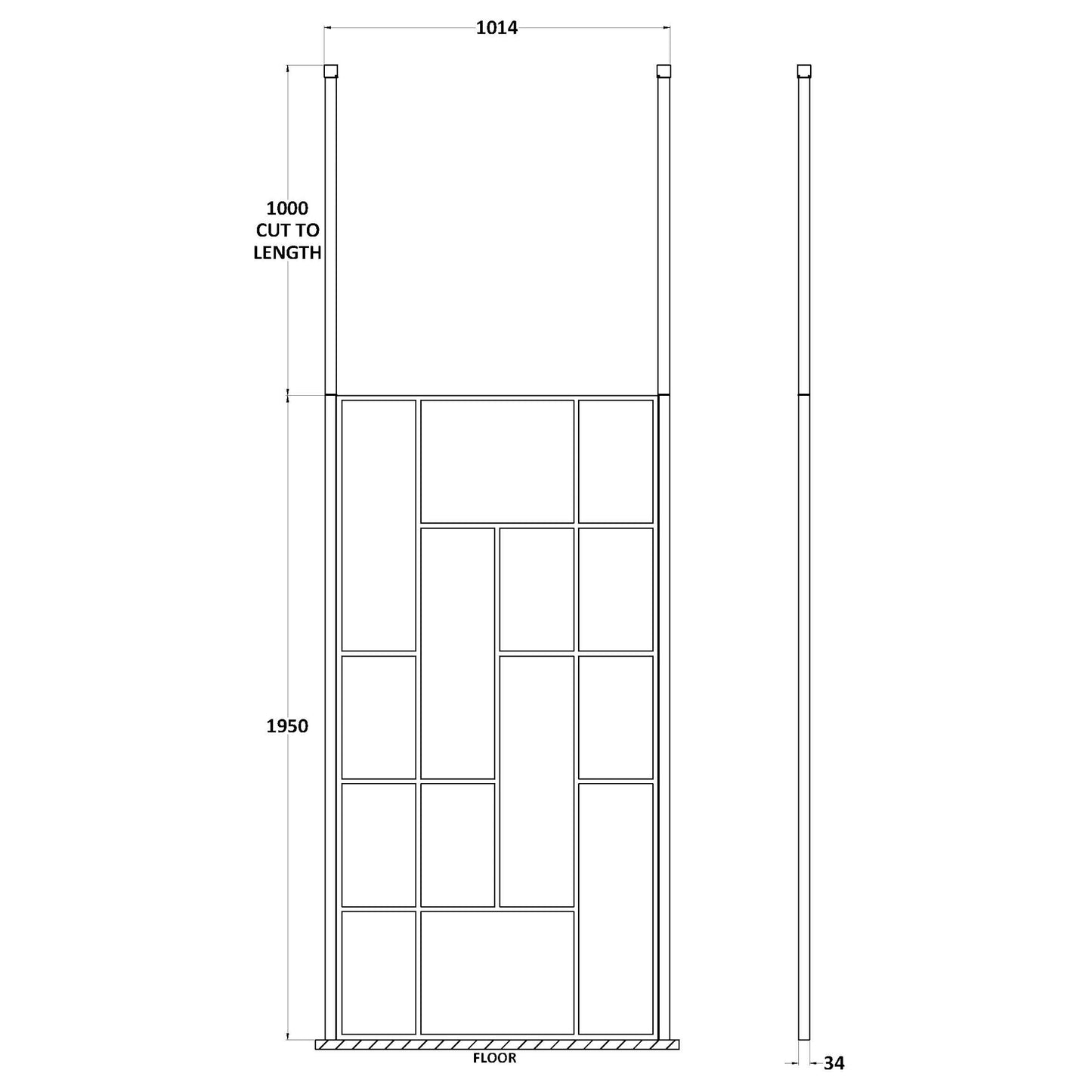 Hudson Reed Matt Black Abstract Frame Wetroom Screen with Ceiling Posts