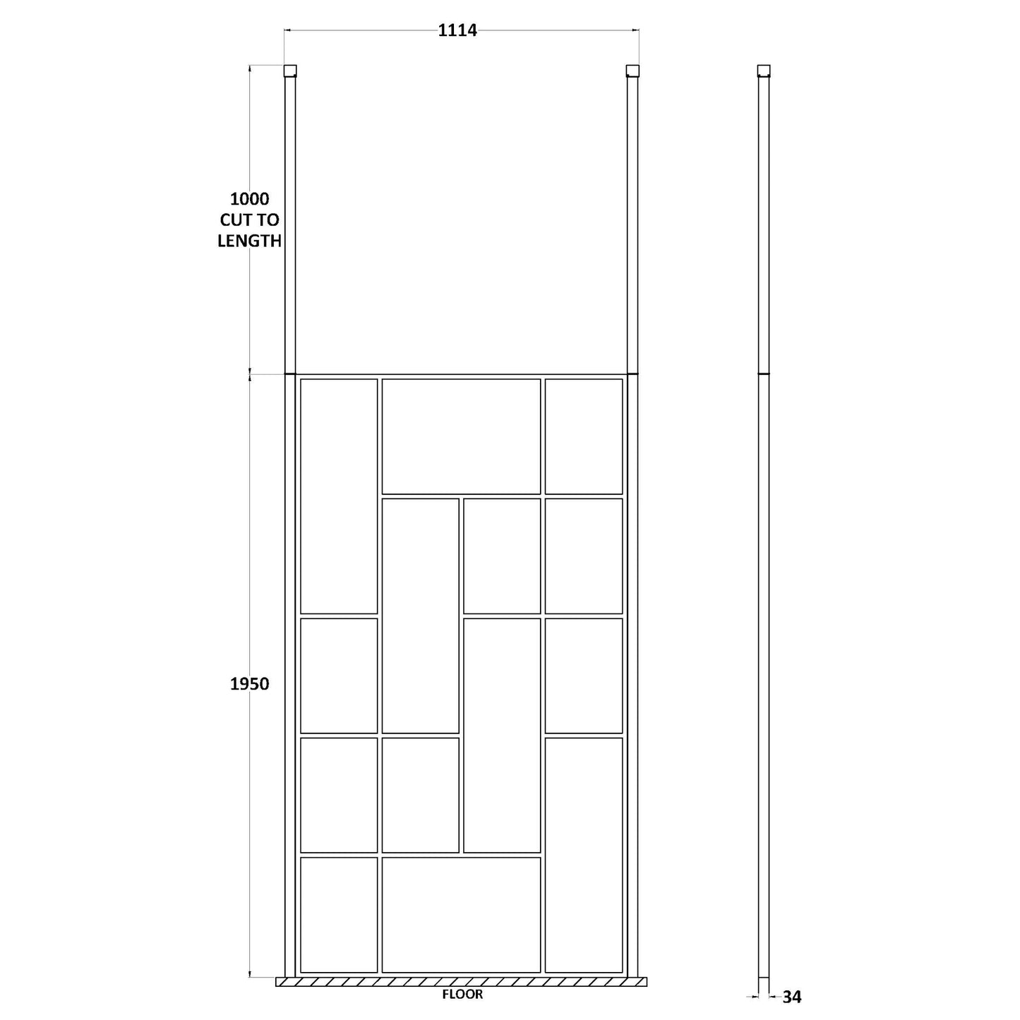 Hudson Reed Matt Black Abstract Frame Wetroom Screen with Ceiling Posts