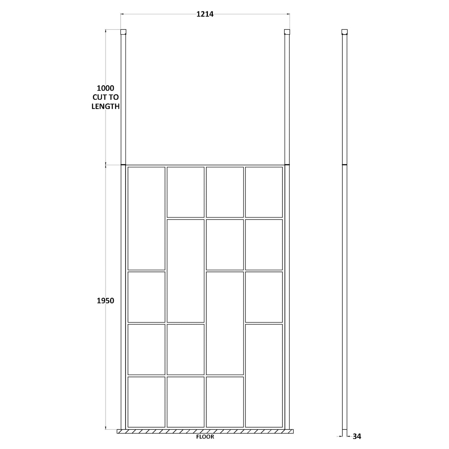 Hudson Reed Matt Black Abstract Frame Wetroom Screen with Ceiling Posts