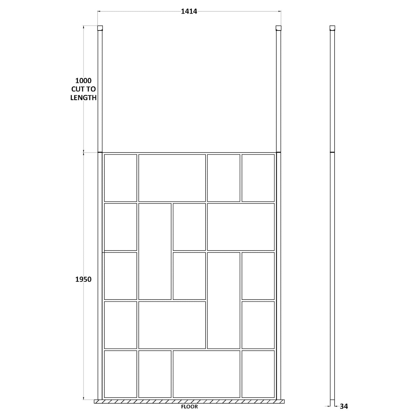 Hudson Reed Matt Black Abstract Frame Wetroom Screen with Ceiling Posts