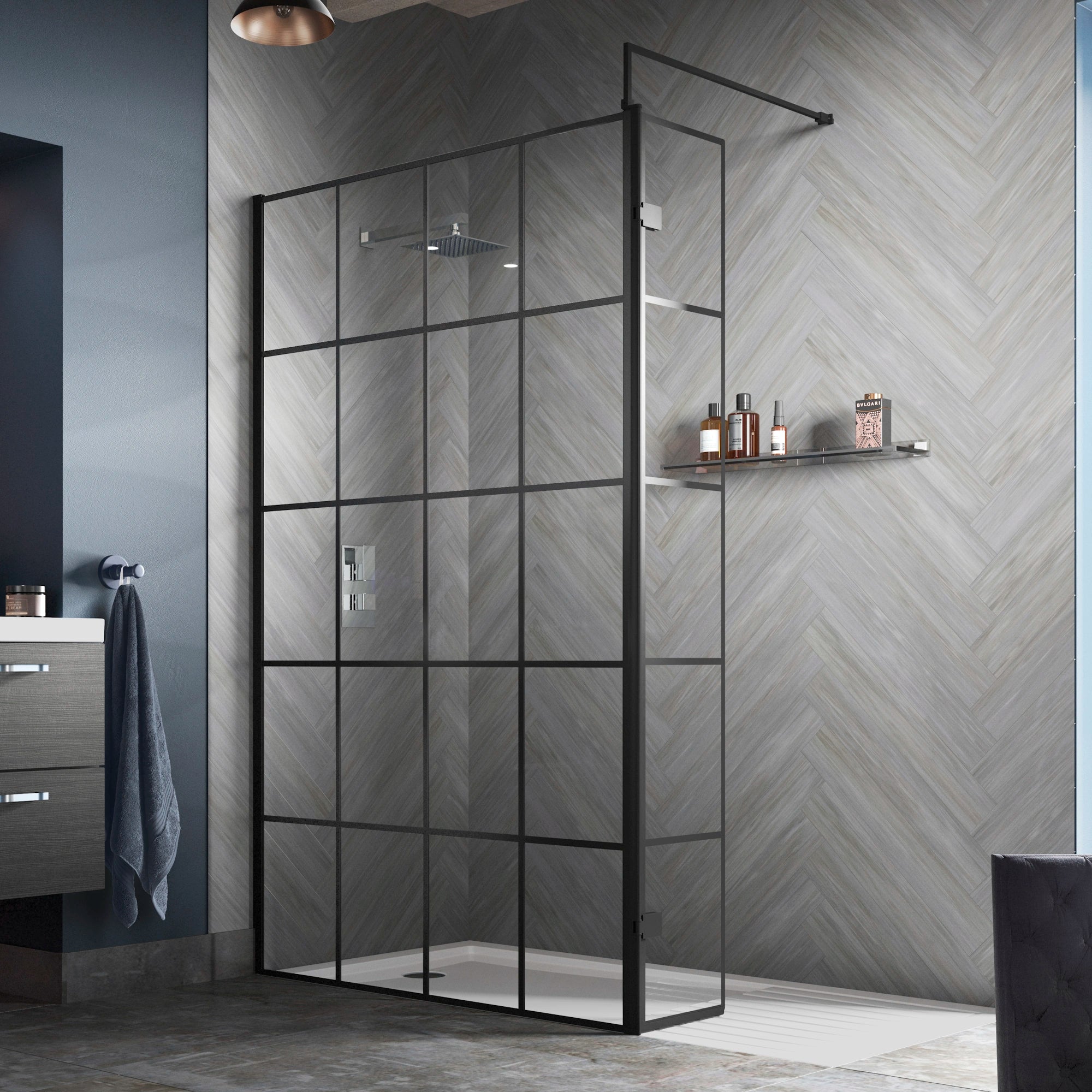 Hudson Reed Matt Black Framed Wetroom Swing Screen 300mm