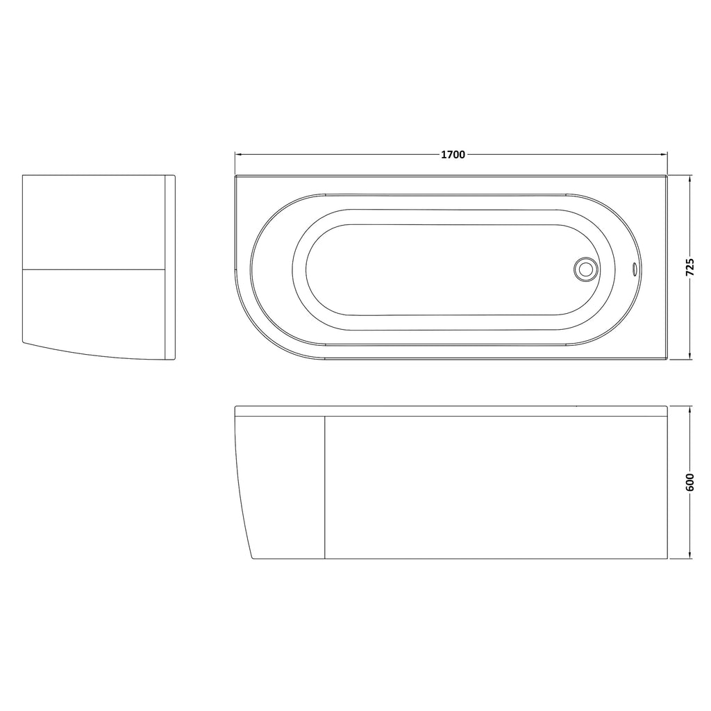 Nuie Crescent Back to Wall Corner Bath